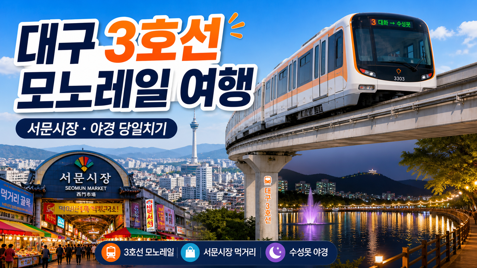 대구 지하철 3호선 여행 코스 추천 / 모노레일 뷰, 서문시장, 야경 까지 하루 동선 코스 2026