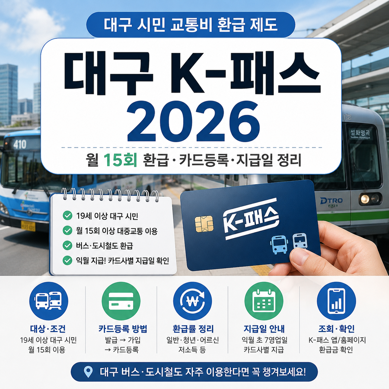 대구 K-패스 2026｜월 15회 환급 조건·카드등록·지급일 한 번에 정리