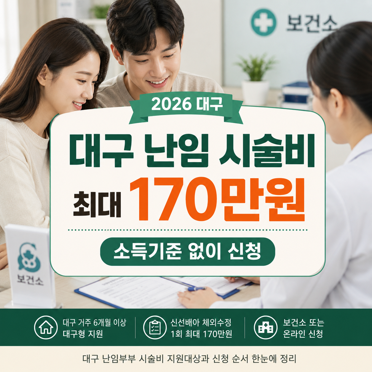 대구 난임부부 시술비 지원｜소득기준 없이 최대 170만원