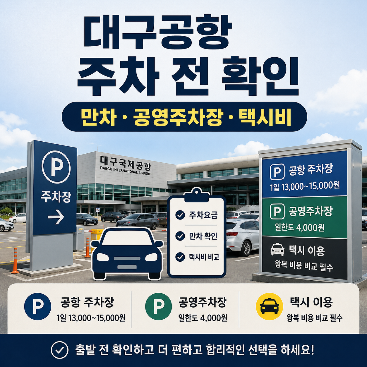 대구공항 주차 며칠 세울 때 확인할 것｜만차·공영주차장·택시비 비교