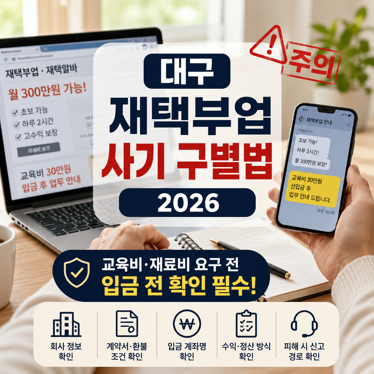 대구 재택부업 사기 구별법 2026|교육비·재료비 입금 전 확인