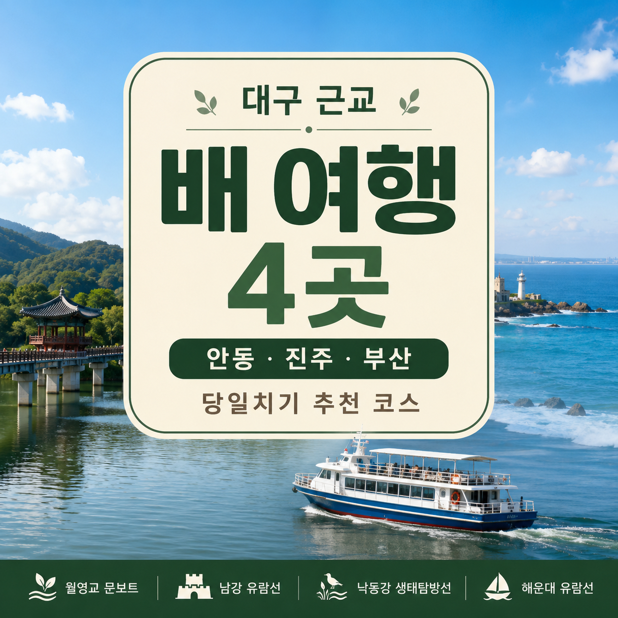 대구 근교 배 타는 당일치기 4곳|안동·진주·부산 유람선