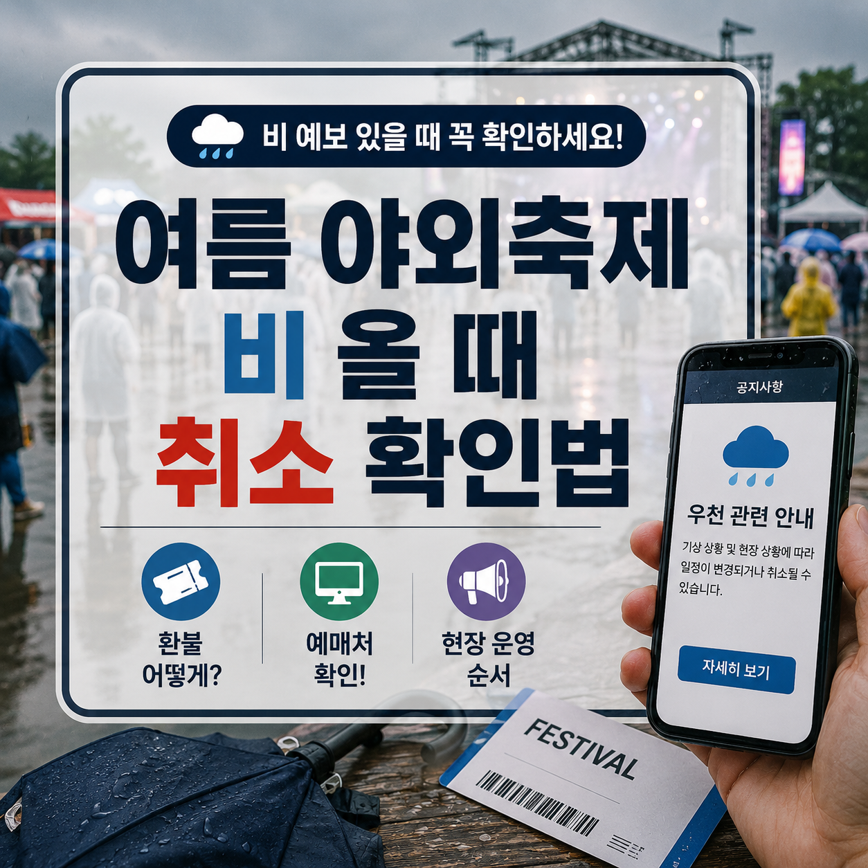 여름 야외축제 비 올 때 취소 확인법|환불·예매처·현장 운영 순서