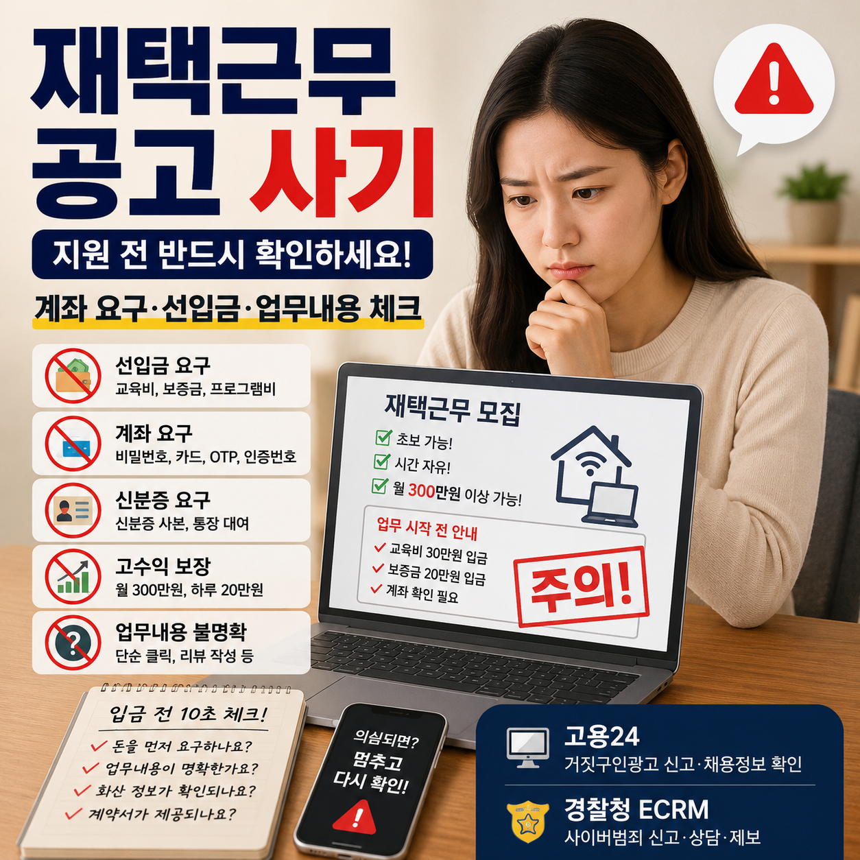 재택근무 공고 믿어도 될까|계좌 요구·선입금·업무내용 체크