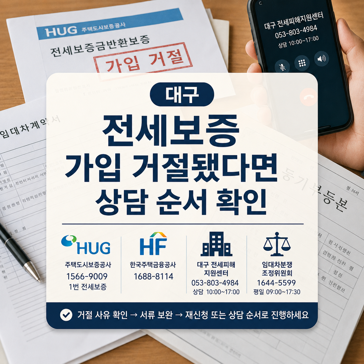 대구 전세보증금 반환보증 가입 거절됐을 때｜상담처·재신청 순서