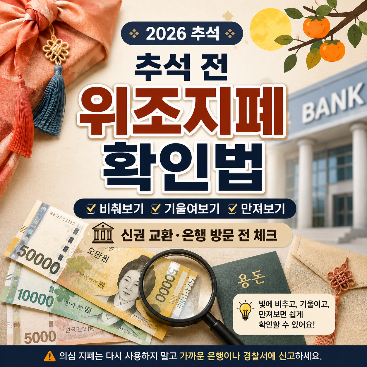 추석 전 현금 준비할 때 위조지폐 확인법 2026｜신권 교환·은행 방문 전 체크
