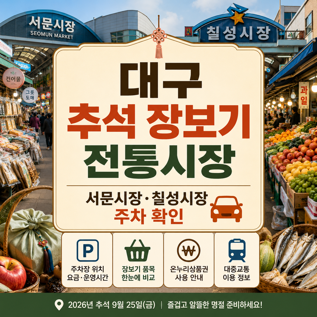대구 추석 장보기 전통시장｜서문시장·칠성시장 주차 확인