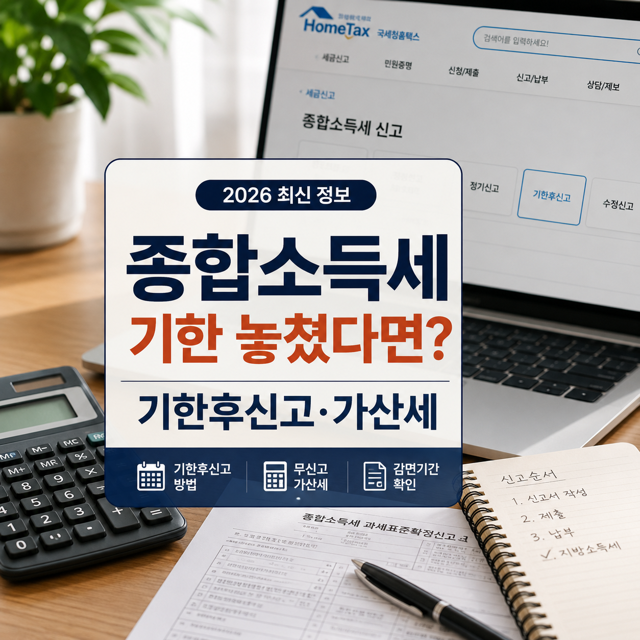 종합소득세 기한후신고 방법 2026｜무신고 가산세 20%·감면기간