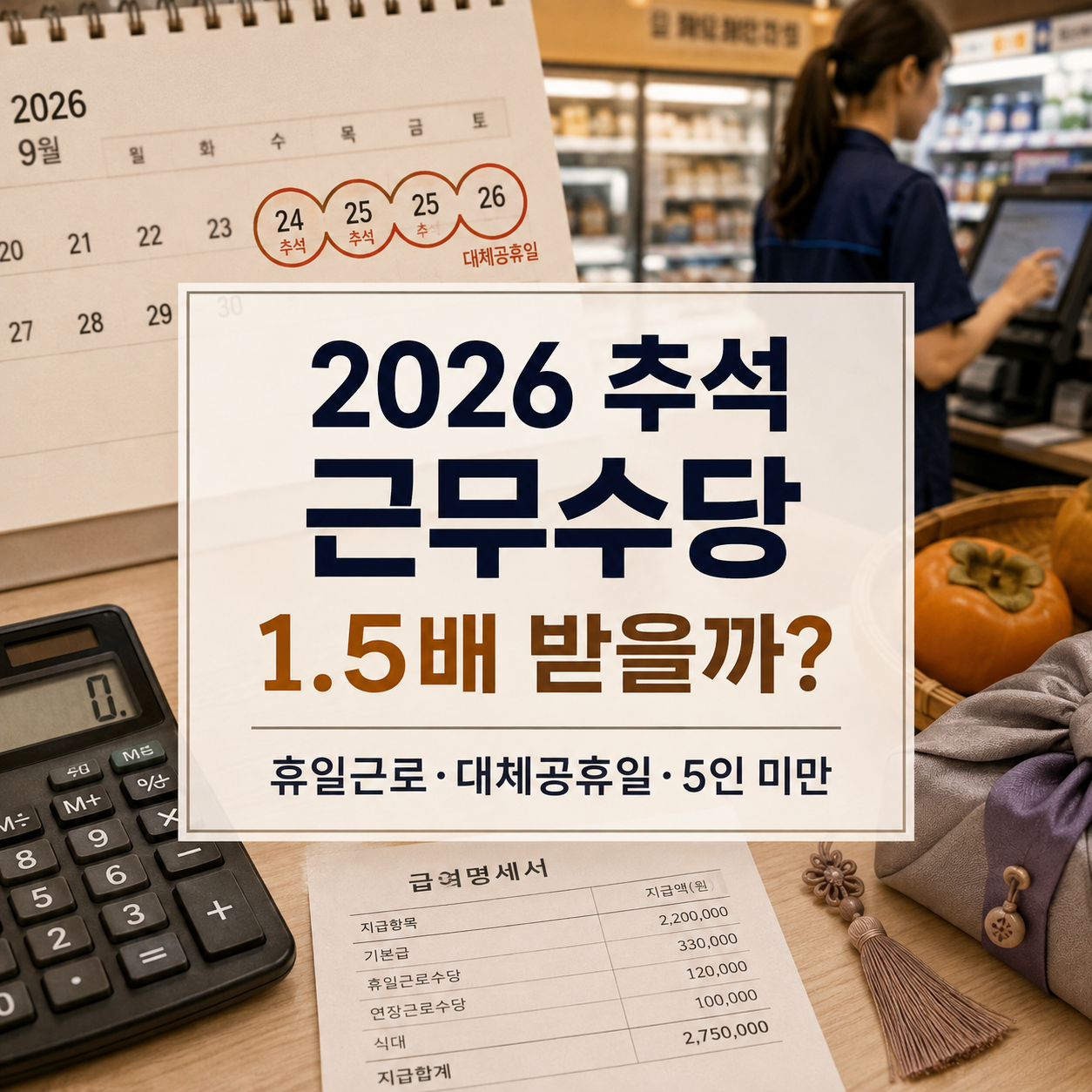 2026 추석 근무수당 계산｜휴일근로 1.5배·5인 미만