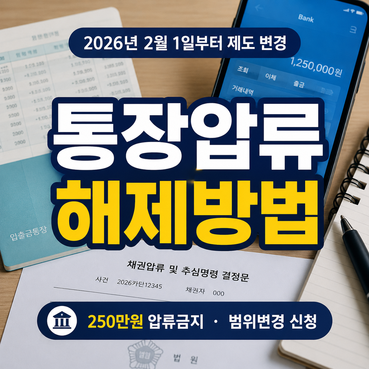 통장압류 해제방법 2026｜채무변제 후 해제·압류금지채권 범위변경 신청